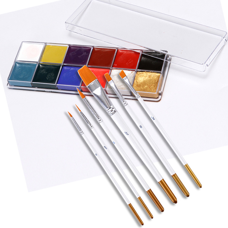 12 Colors Face Body Paint Set with Painting Brush Party Halloween Art Non-Toxic Washable