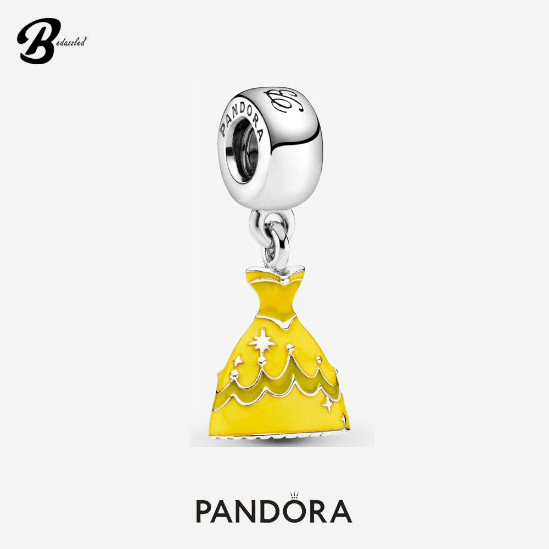 Pandora Disney Belle dress silver dangle with yellow enamel 791576ENMX