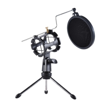 Detachable Desktop Microphone Tripod Stand Holder Bracket Supporter with Shock Mount Mic Holder & Double Dual