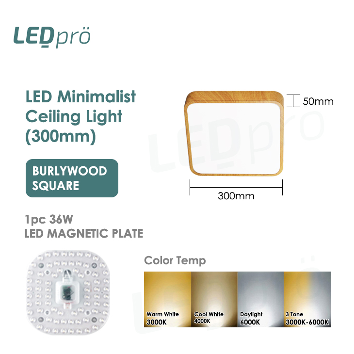 LED PRO LED Ceiling Light Tri-tone 230/300MM 48W/36W/24W Ceiling light with Wood Frame/Nordic Minimalist Design