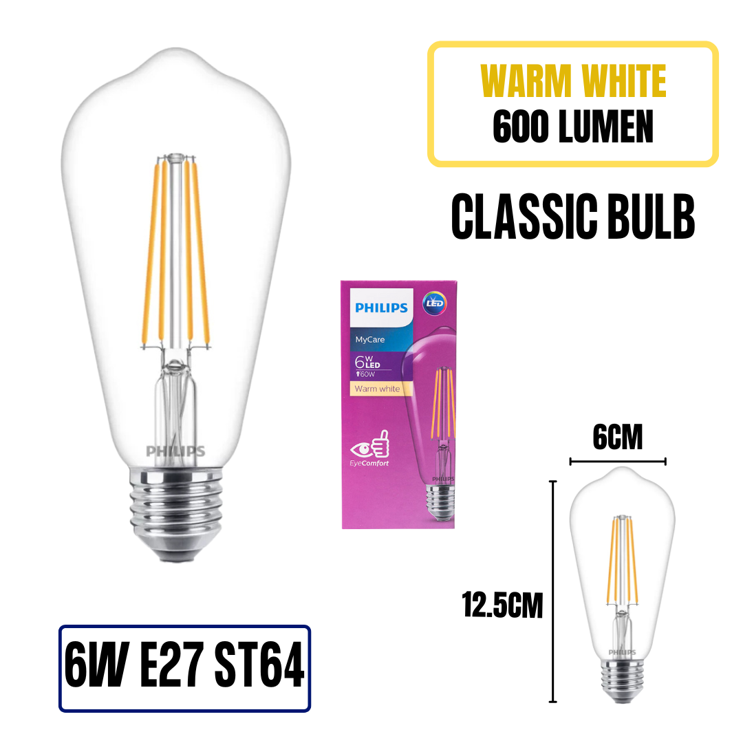 Philips LED Classic Bulbs 2W/4W/6W E14/E27 A60/ST64/B35 2700K/Warm White