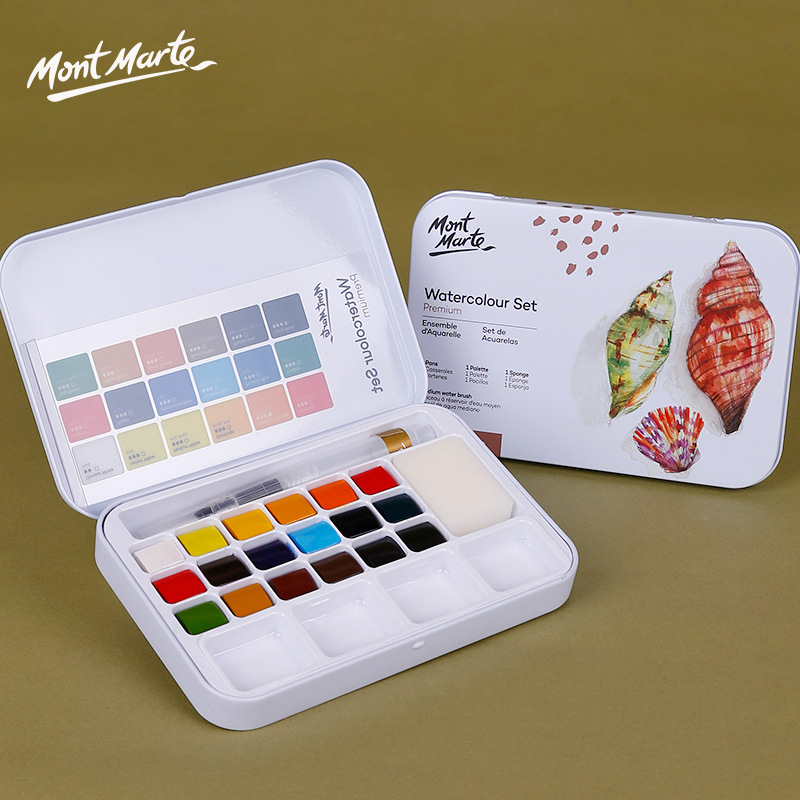 MontMarte 16/18/36 Color Pearlescent Metallic Solid Watercolor Paint Set With Water Brush Pen Basic Neon Glitter Water Colour Pigment