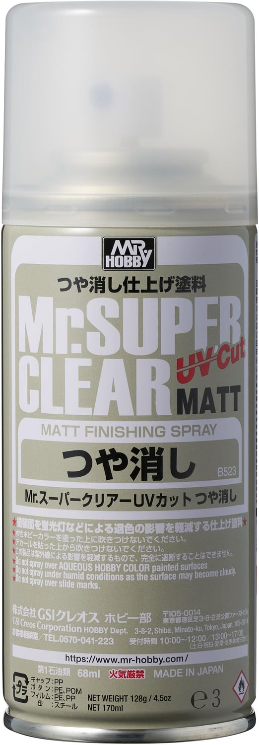 MR. SUPER CLEAR UV CUT Spray 170ml – Mr Hobby Top Coat for Doll Figurines | Anti-Fade UV Protection