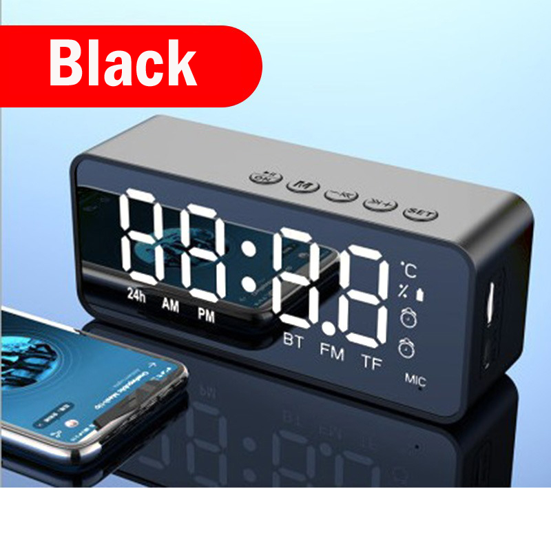 【SKIT SG】G50 Rechargeable Mirror LED Digital Display Alarm Clock with Bluetooth 5.0 Wireless Speaker FM Radio Dual Alarm Clock Support TF Memory Card Subwoofer Music Speaker Call Temperature Display Mobile Phone Support Holder Aux Audio 3 Mode