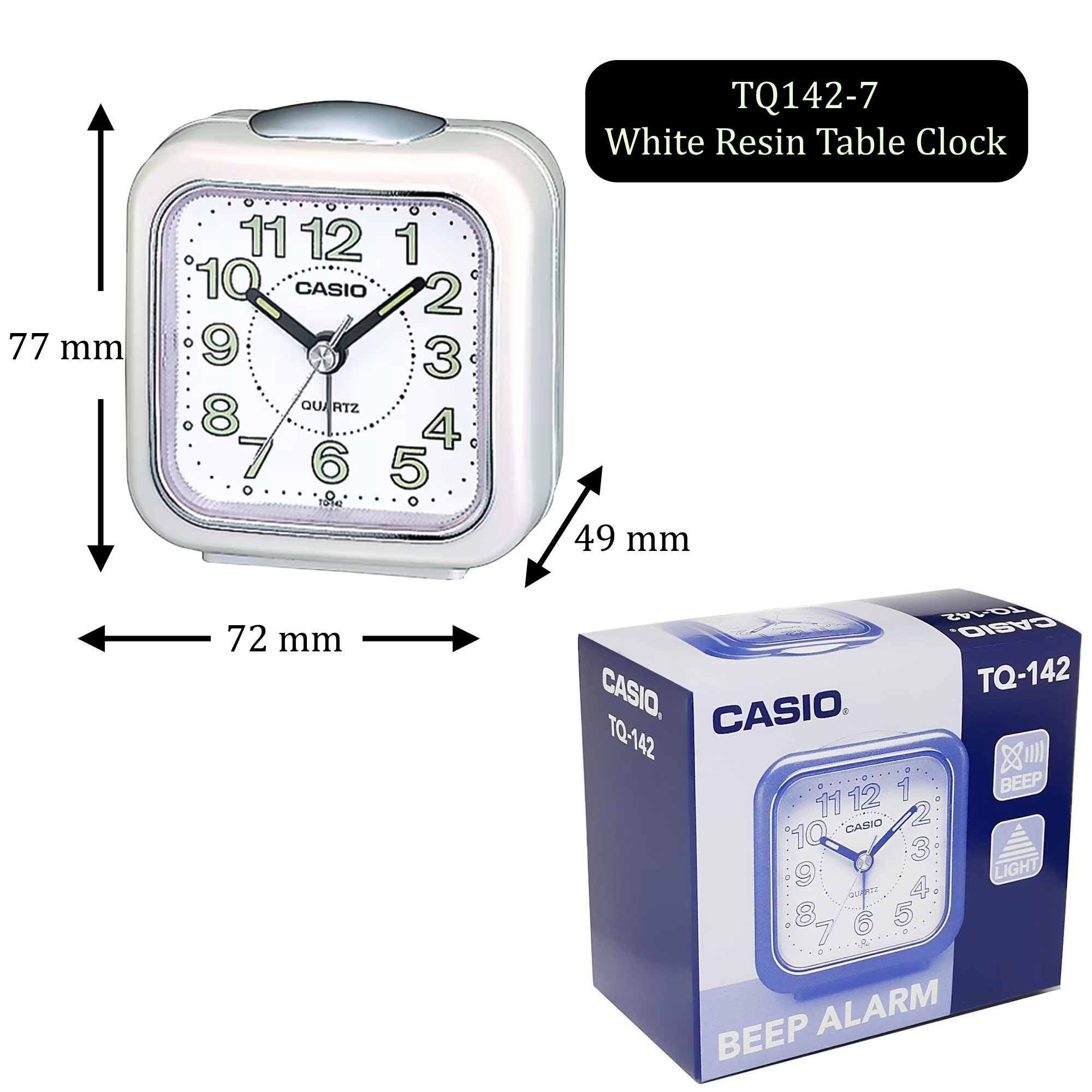 Casio TQ142 Table Clock | Travel Table Clock | Travellers Clock | Alarm Clock with Light