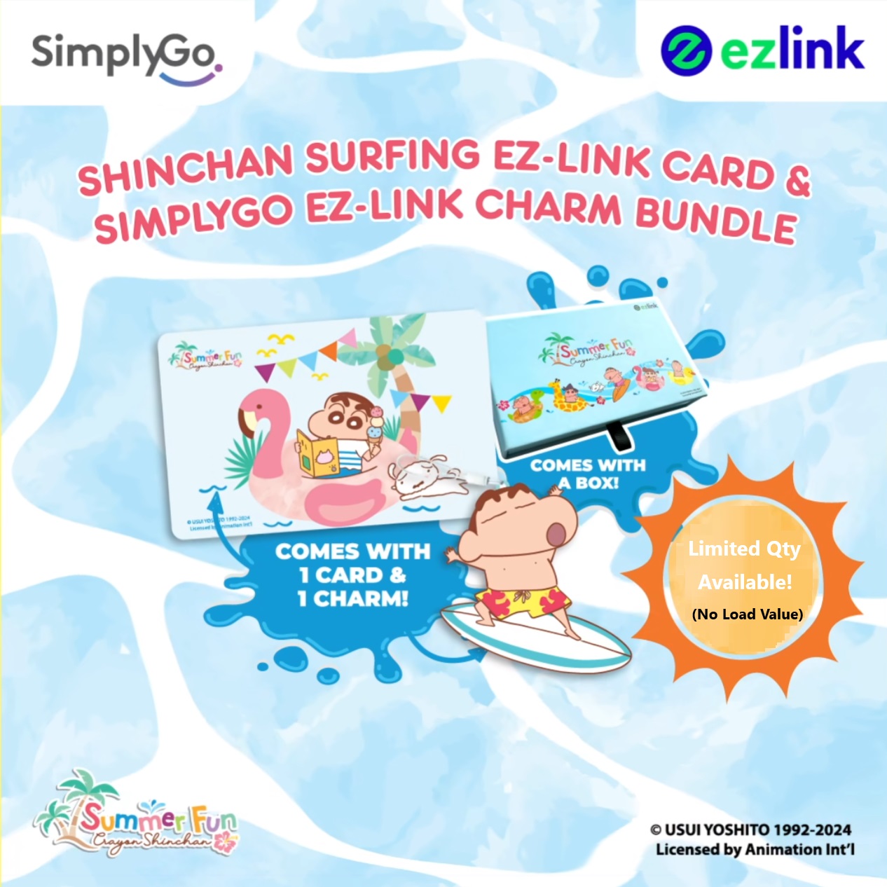 Limited Exclusive - Japan Crayon ShinChan Surf Bundle SimplyGo EZ-Link Charm Card EZ Link Card with no load value (While Stock Lasts!)