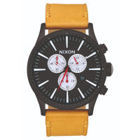 Nixon Sentry Chrono Leather 42mm Mens Watch - All Black / Gold (A4052448)