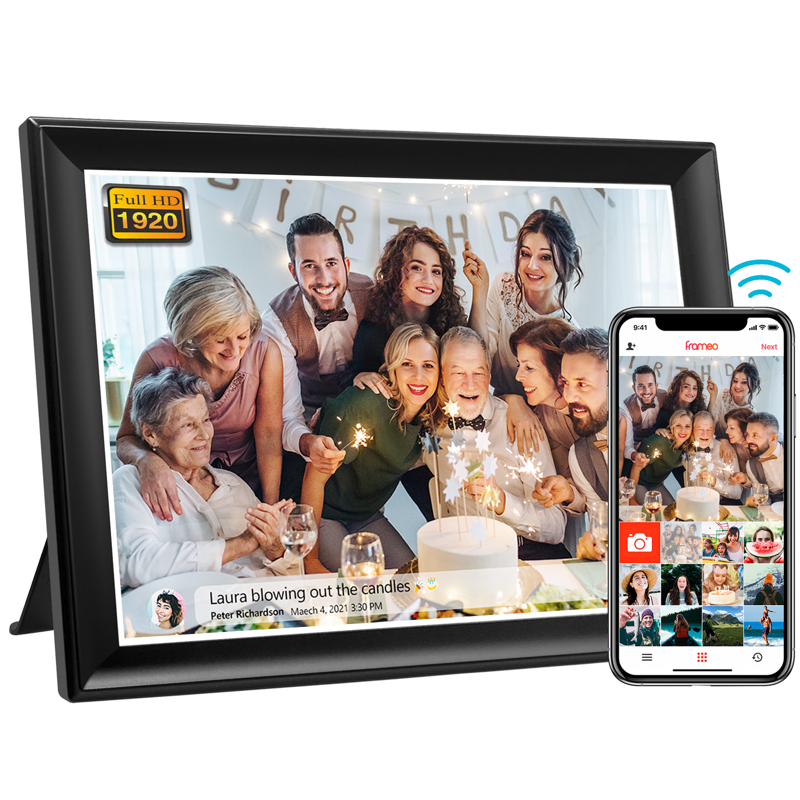 FRAMEO 10.5 Inch 64GB Smart WiFi Digital Photo Frame 1920×1280 2K IPS LCD Touch Screen Auto-Rotate Portrait and Landscape Support SD Card & USB Drive Share Moments Instantly via Frameo App from Anywhere
