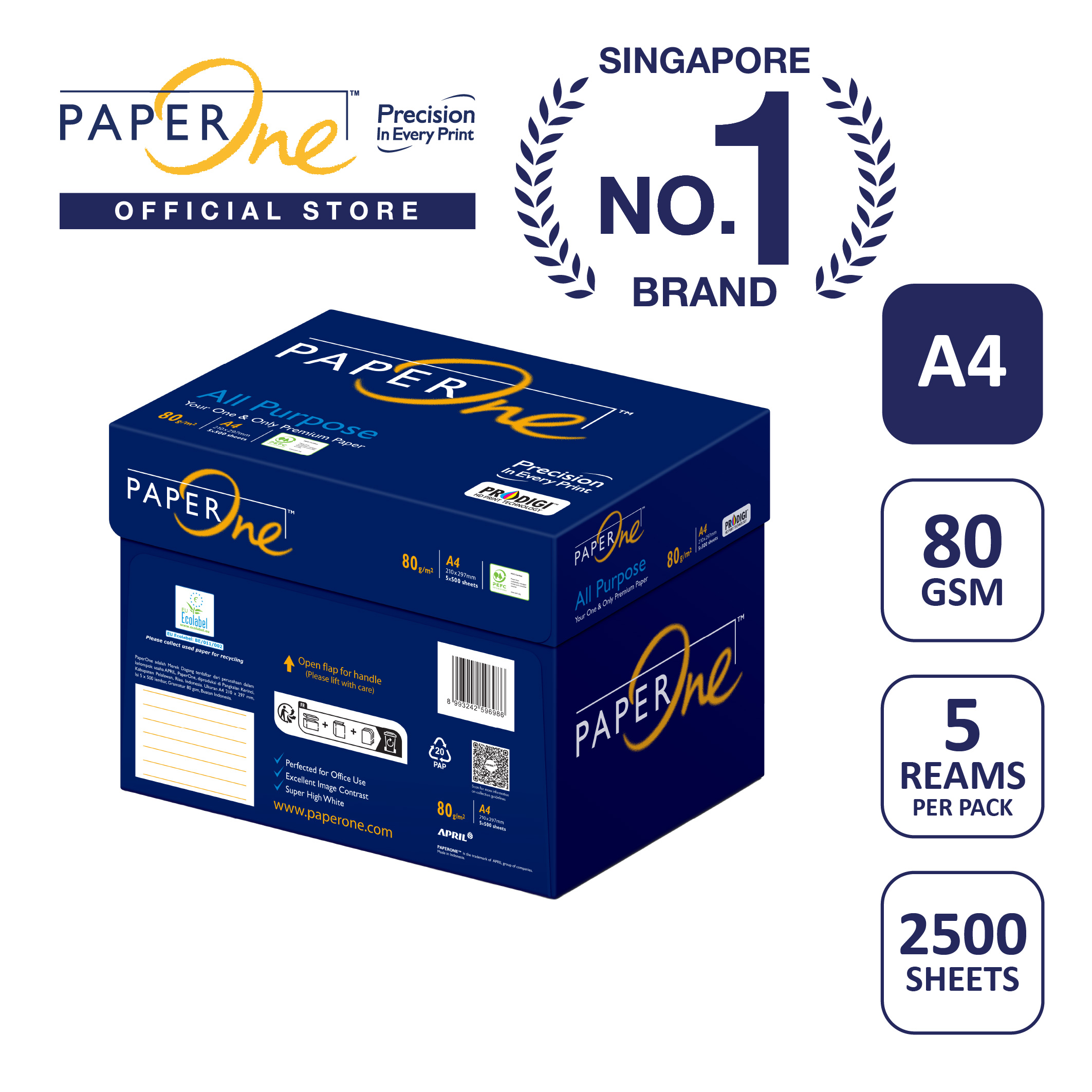 PaperOne™ All Purpose Premium Quality 80gsm Copy Paper A4 [1 Box]