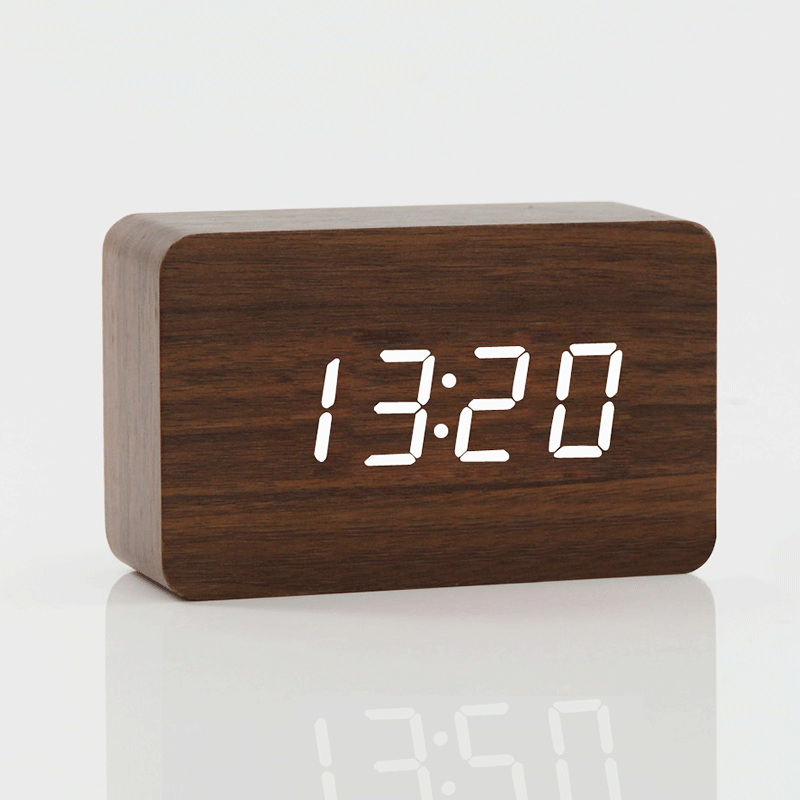 【SG】HXR Led Alarm Clock Digital With Light Battery Operated Table Clock For Living Room Wooden Led Digital Clock With Date