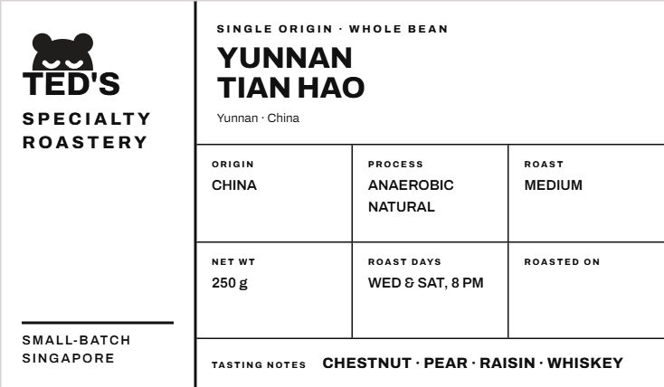 Yunnan Tian Hao Anaerobic Natural Coffee Beans (Medium Roast, Fruity and Smoky l