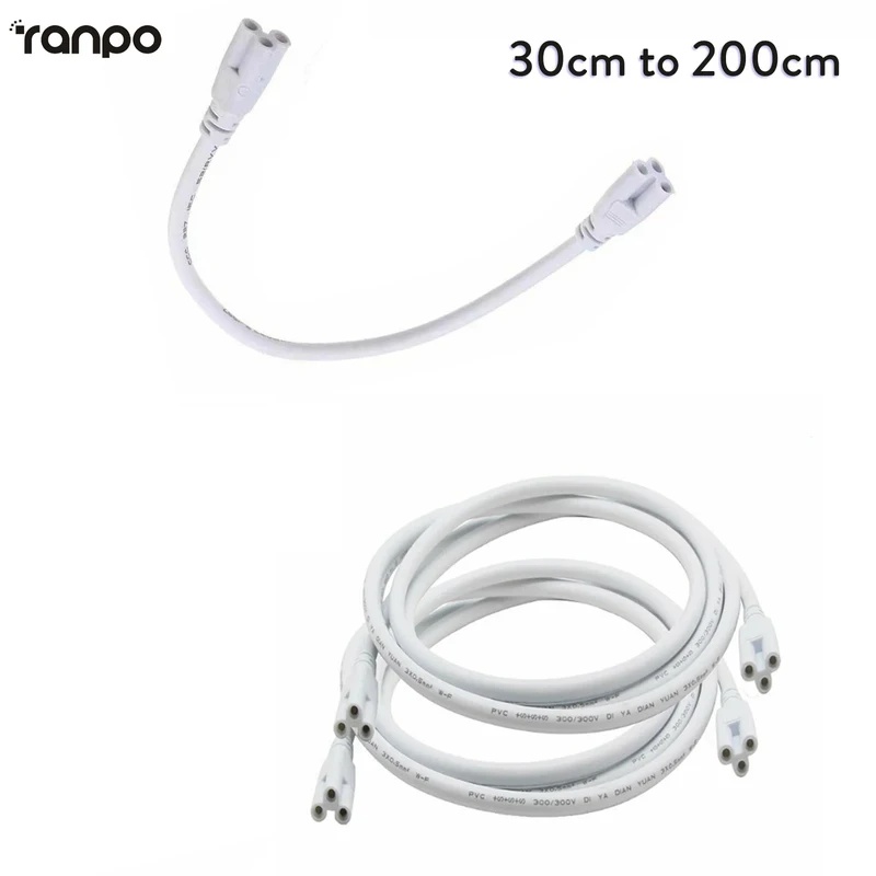 White Flexible 3 Pin LED Tube Connector Wire Double Ended T5 T8 Extension Cable for Fluorescent Lamps Advertising Light Boxes Premium Copper Core Cord Plug and Play