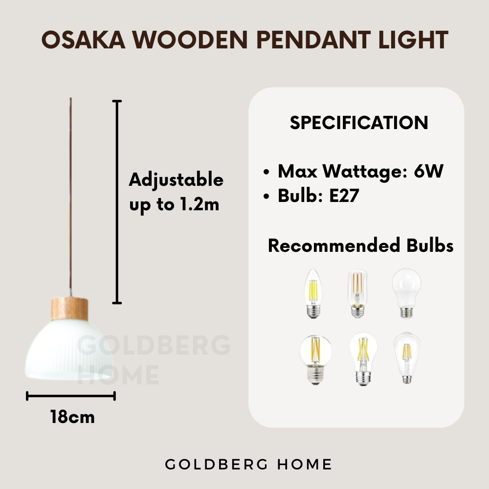 Osaka Wooden Pendant Light 120CM E27 Nordic Pendant Light - Real Wood Base | Goldberg Home