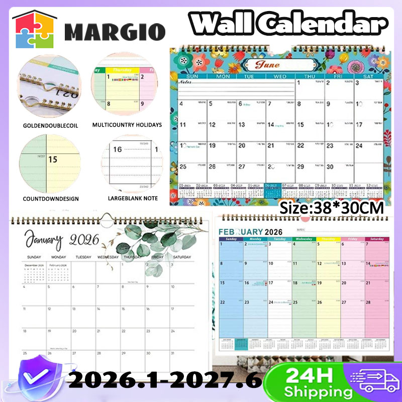 【SG】2026 Wall Calendar 18 Months English Calendar A3 Size 2026.1-2027.6 Time Management Monthly Planner Calendar