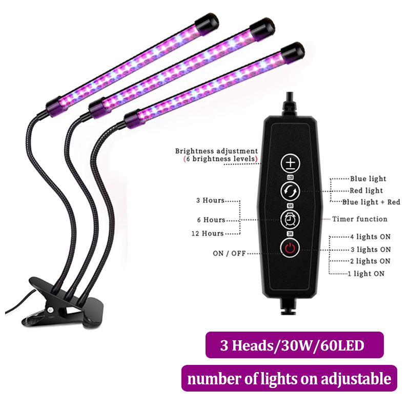 [Ready Stock] Indoor Plant Grow Light Lamp 80 LED 4 Heads Dimmable Timer Grow Lamp Bulb Clip Lamp for Flower Succulent Plant Pot Plants CNY Gift Present