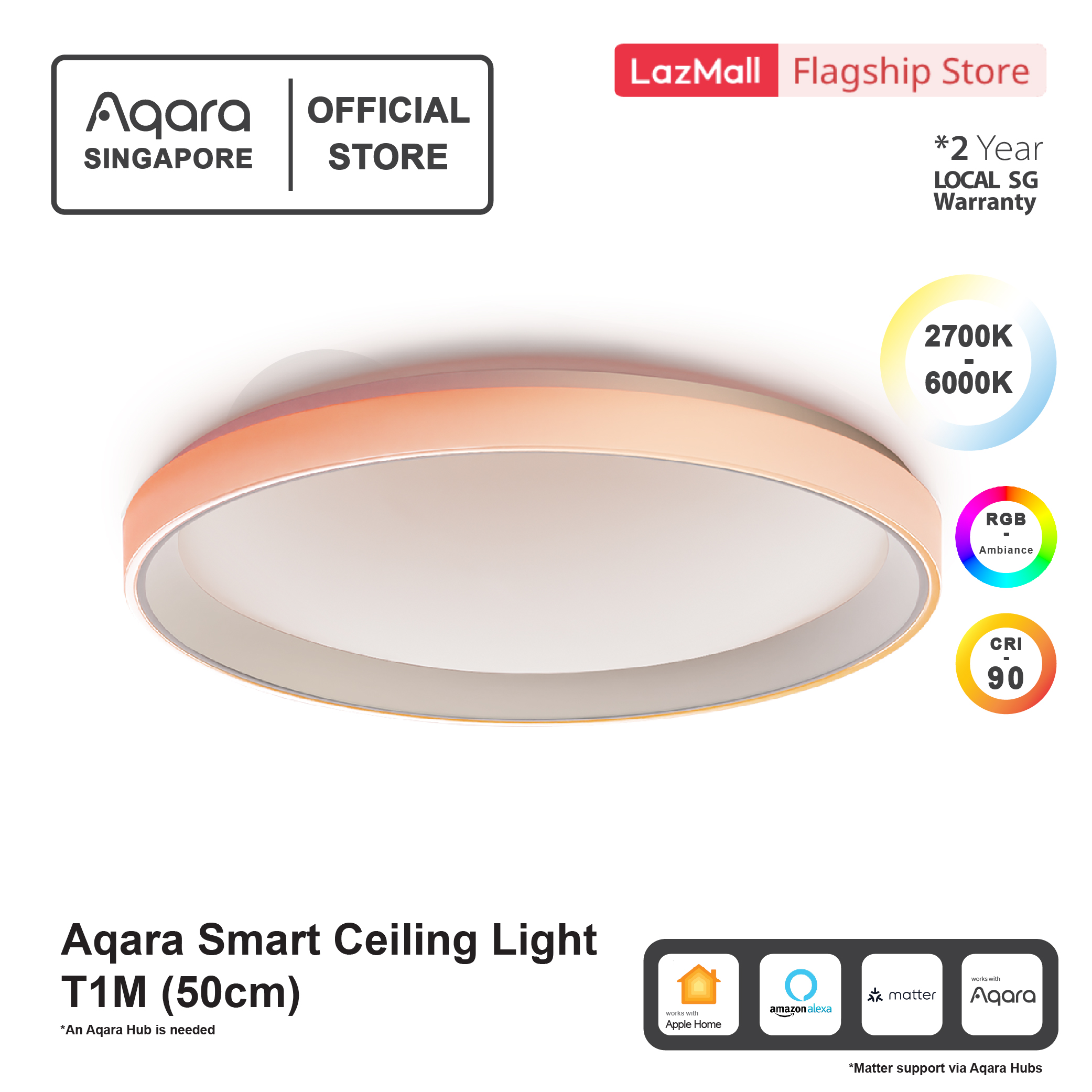 Aqara Smart Ceiling Light T1M (39.5 cm) / (49.5 cm) Works with Apple home