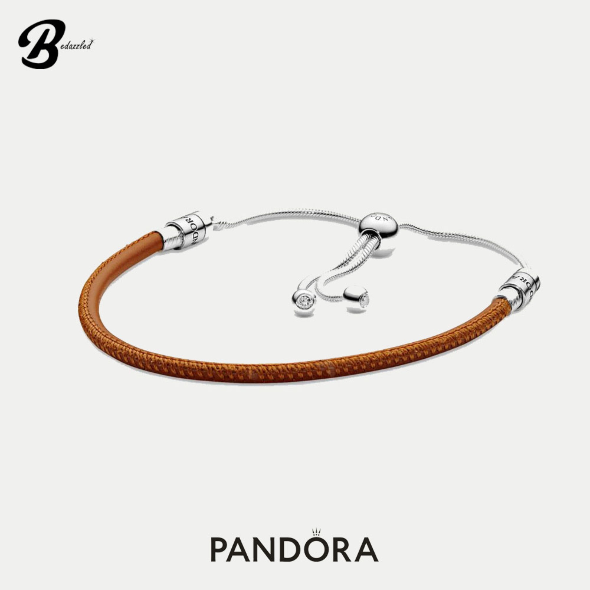 Pandora Moments Golden Tan Leather Slider Bracelet 597225CGT-2