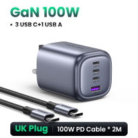 UGREEN 100W GaN 4-Port Fast Charger 3C1A 3 Type C 1 USB A Charger for Thinkpad T14 MacBook Pro/MacBook Air M4 M3 iPad Air M2 13″ 2024 Dell XPS iPad Mini/Pro iPhone 16 15 14 Pro Max iPhone 16 15 Plus Samsung S26 Ultra Pixel Switch 2