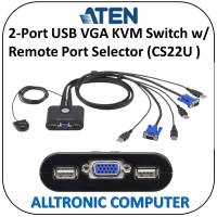 Aten CS22U 2-Port USB VGA Cable KVM Switch with Remote Port Selector  / 1Yr Warranty / Alltronic Computer