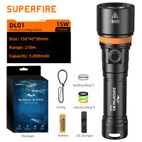 SUPERFIRE DL01 15W Diving Flashlight IPX8 Deep Waterproof Professional LED Flashlight 100M Underwater Diving Super Bright 1400lm 21700 Battery Dive Torch
