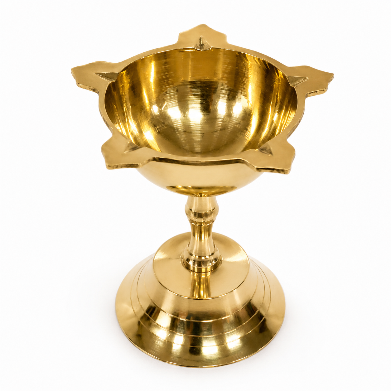 Handcrafted Brass Five Face Diya | Traditional Pooja Oil Lamp with 5 Wick Holders | Home Temple & Festive Decor | Size - 3 x 2 Inch (Pack of 1 Pc)