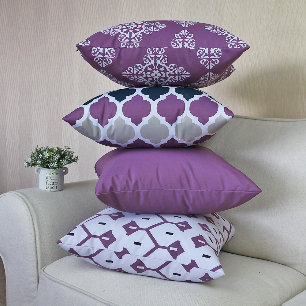 Twill Waterproof Throw Pillow Case Geometric Parttern Protector Square Outdoor Backrest Cushion Cover with Hidden Zipper for Sofa Chair Bedroom Living Room Home Decor