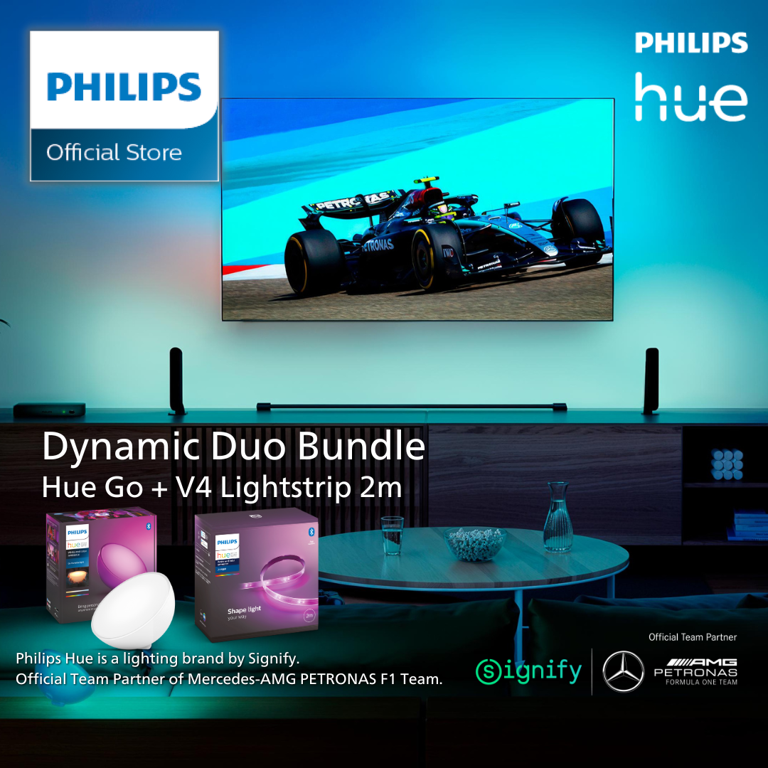 Philips Hue Dynamic Duo Bundle: Hue Go Portable Lamp + V4 2m RGB Lightstrip Base Kit