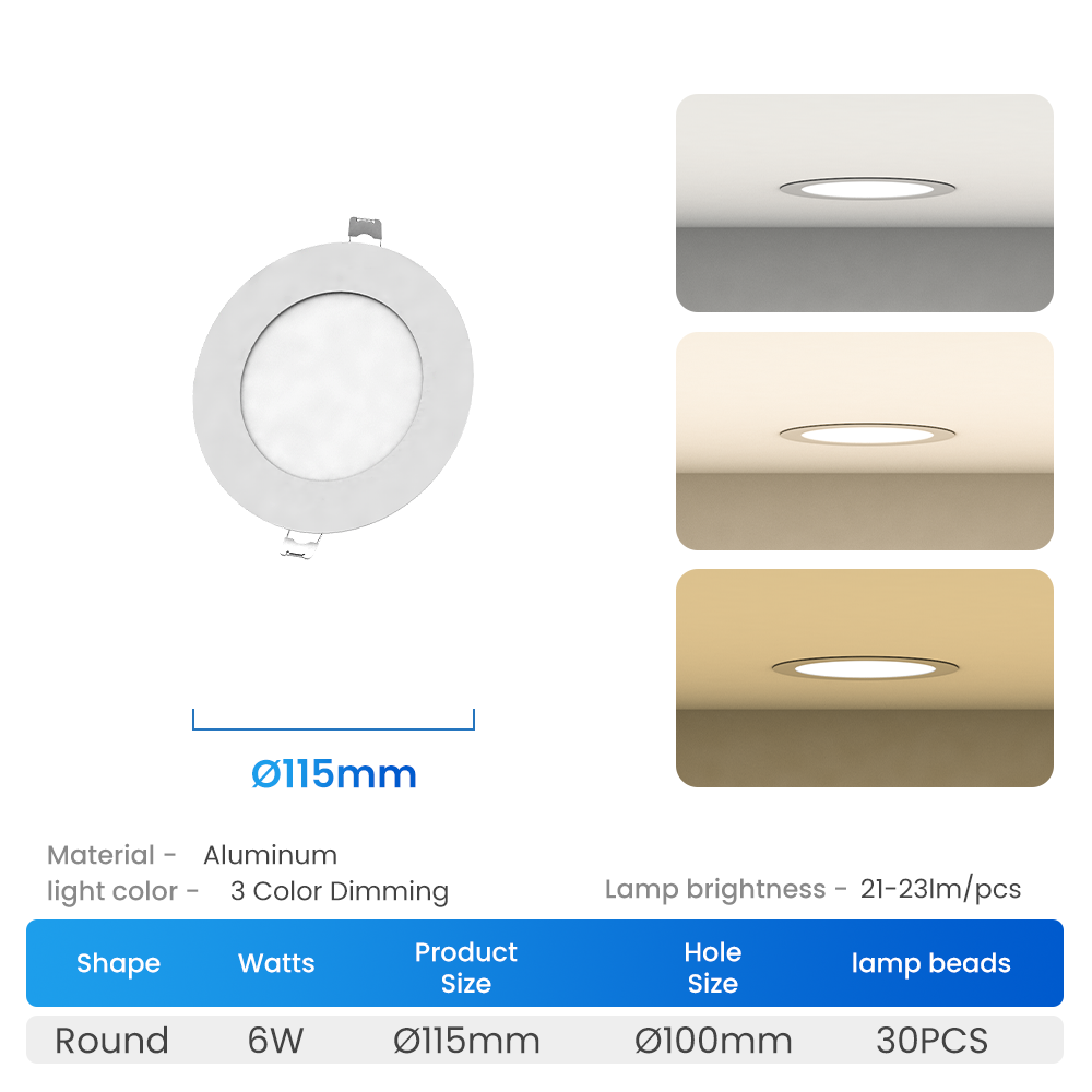 Ultrathin Recessed Ceiling Light Tricolor/Daylight/Warm Light 18W 15W 12W 9W 6W LED Downlight Panel Light for Indoor Room(Round/Square)