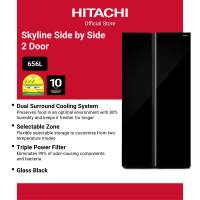 Hitachi Side by Side 656L Fridge HRSN9713ES*[PRE-ORDER] Glass Black Model Estimated delivery early Oct