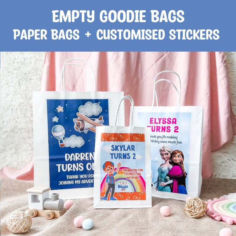 [SG INSTOCK] Empty Kraft Paper Bag with Customised Sticker / Kids Goodie Bags / Children Birthday Party Gift Bag