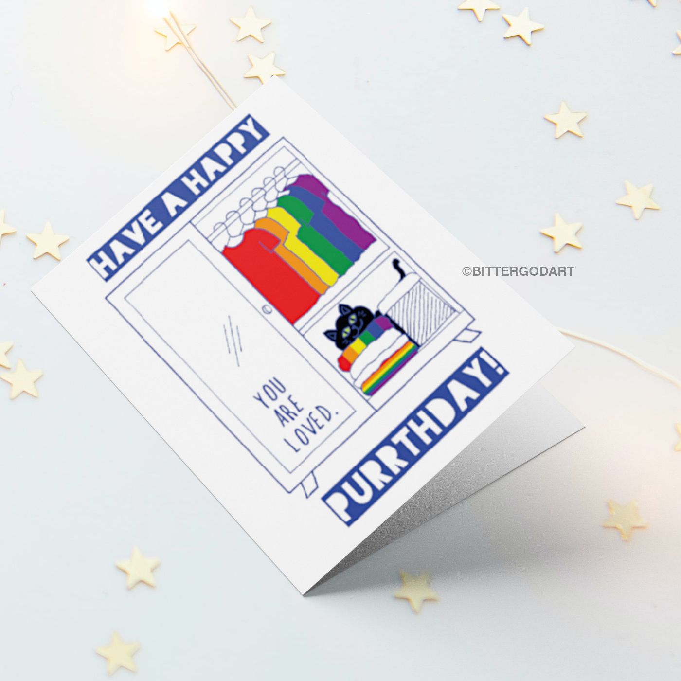 Happy Birthday | Mental Health | LGBTQ Queer Pride Coming out | Rainbow Love | Cat Cute Funny Pun Greeting Card