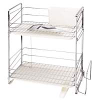 Pearl Life 2 Tier Dish Drying Rack with Drainboard Tray & Cutlery Holder | Draining Drying Rack Slim Basket Dish Drainer Utensil Holder