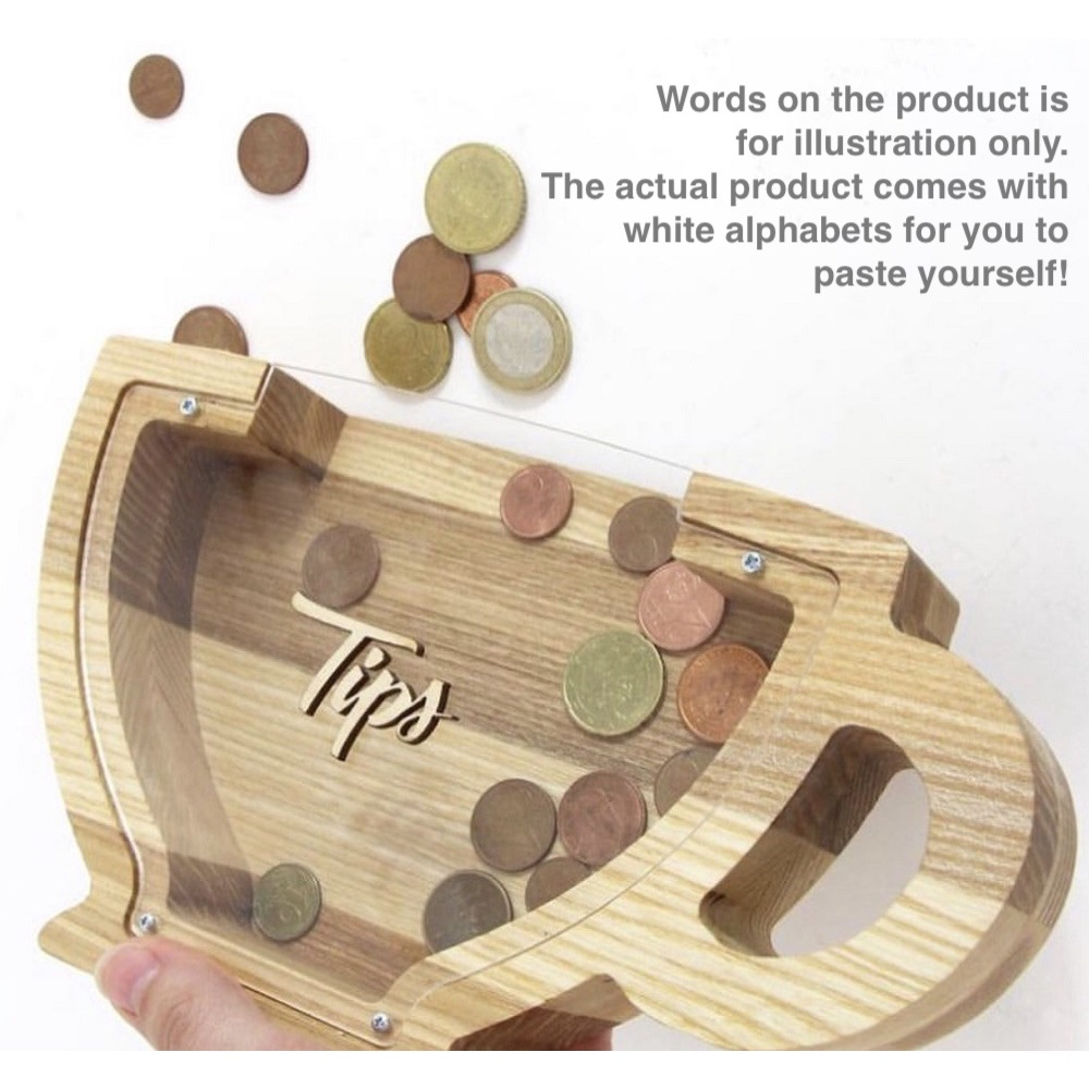 Customised Personalised Letter Alphabet Saving Coin Piggy Bank Wooden Tips Money Wood Box Stickers Decor Gift