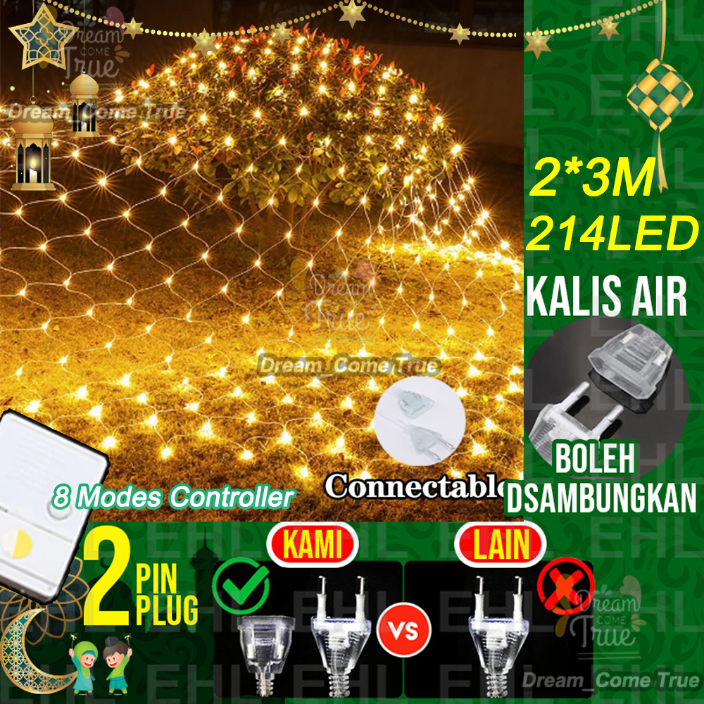 2x3Meter Raya hari lights Fairy String Lights Curtain Lights with Plug Christmas Lights 8 Modes Outdoor Waterproof for Hari Raya Decoration 2024