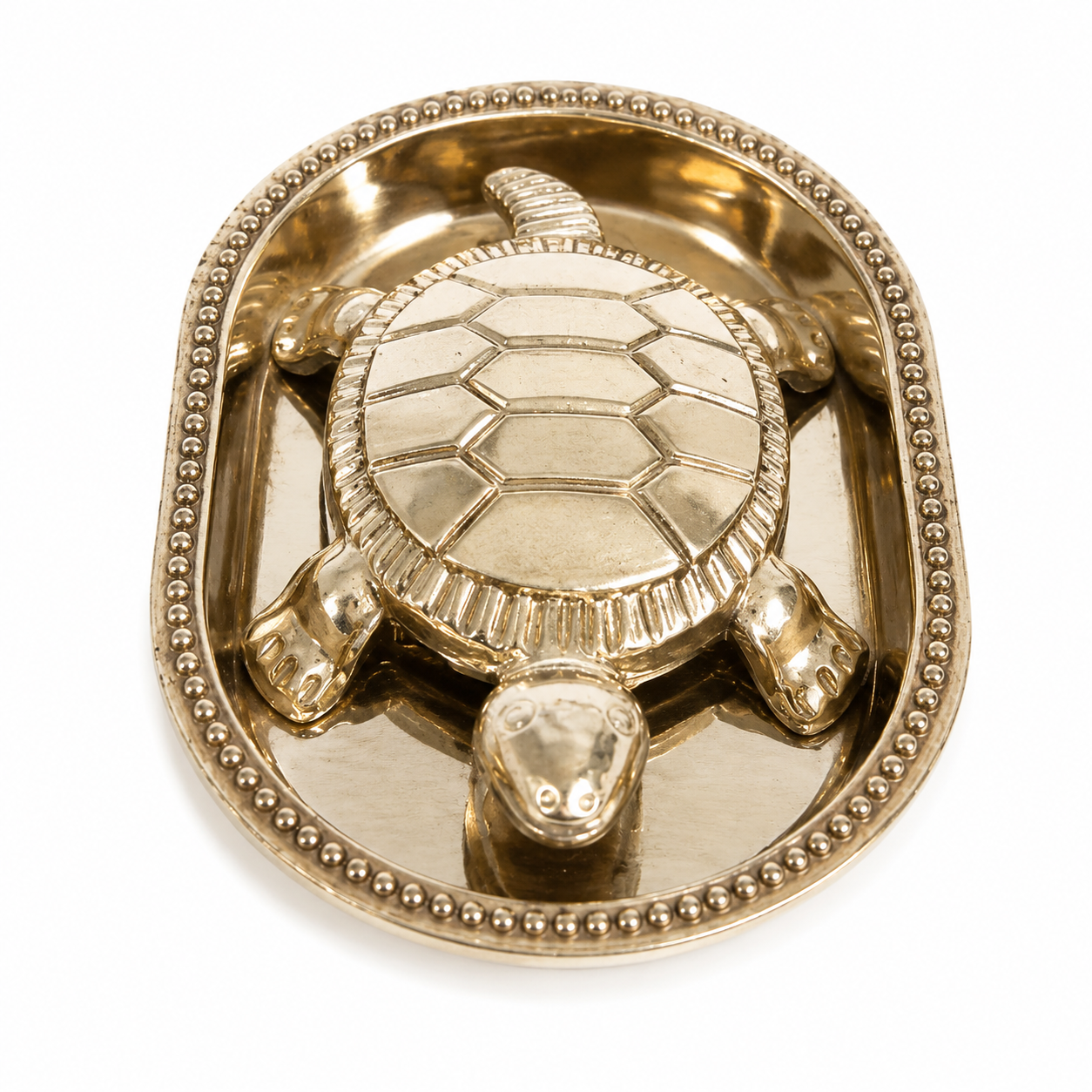 Brass Vastu Tortoise with Decorative Tray for Wealth & Good Fortune | Traditional Pooja Home & Office Decor Gift (Pack of 1 | Size 3x2 Inch)