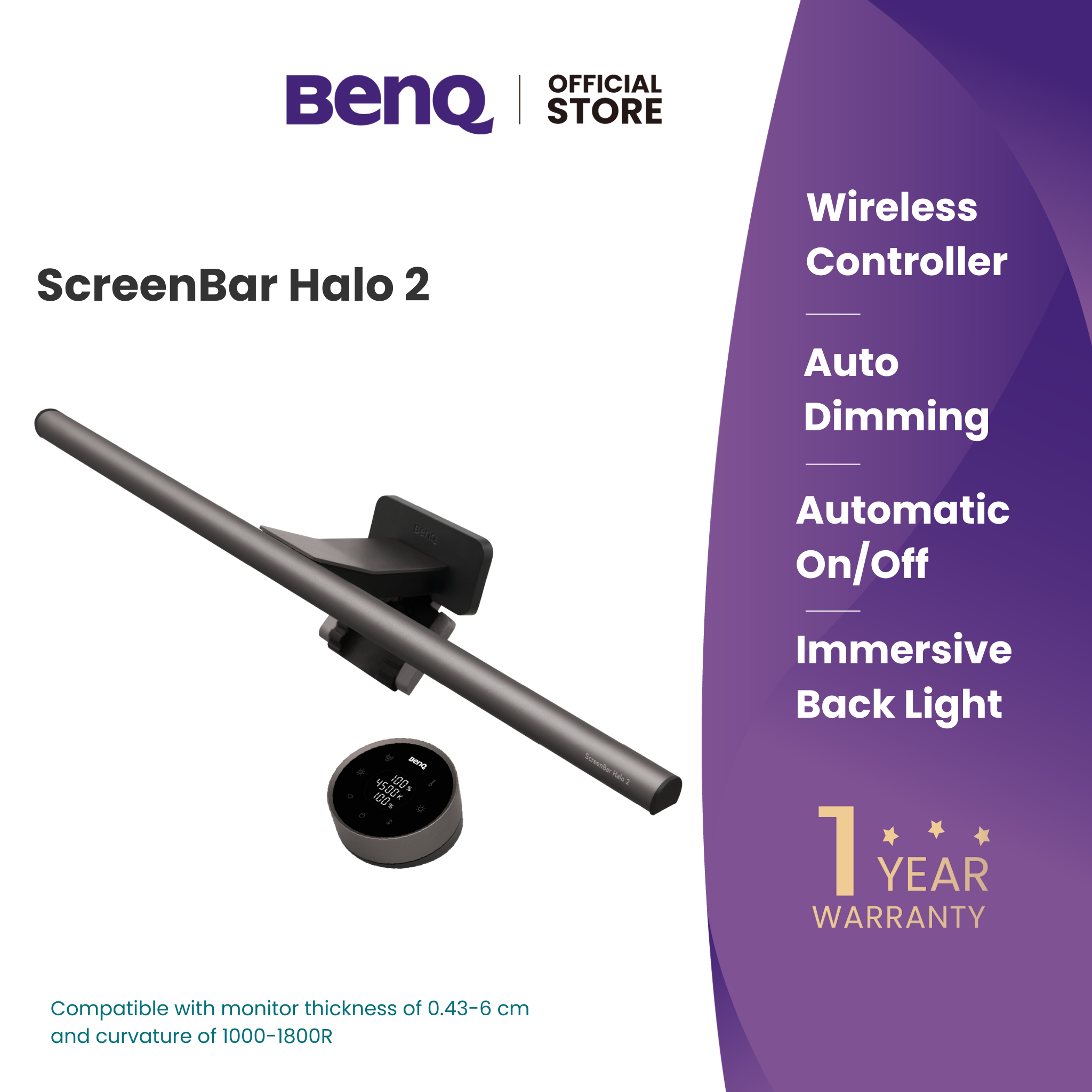 [New] BenQ ScreenBar Halo 2 | Monitor Light | Wireless Control | Auto Dimming & Auto On/Off | Back Light | Desk Lamp | 3 Light Modes