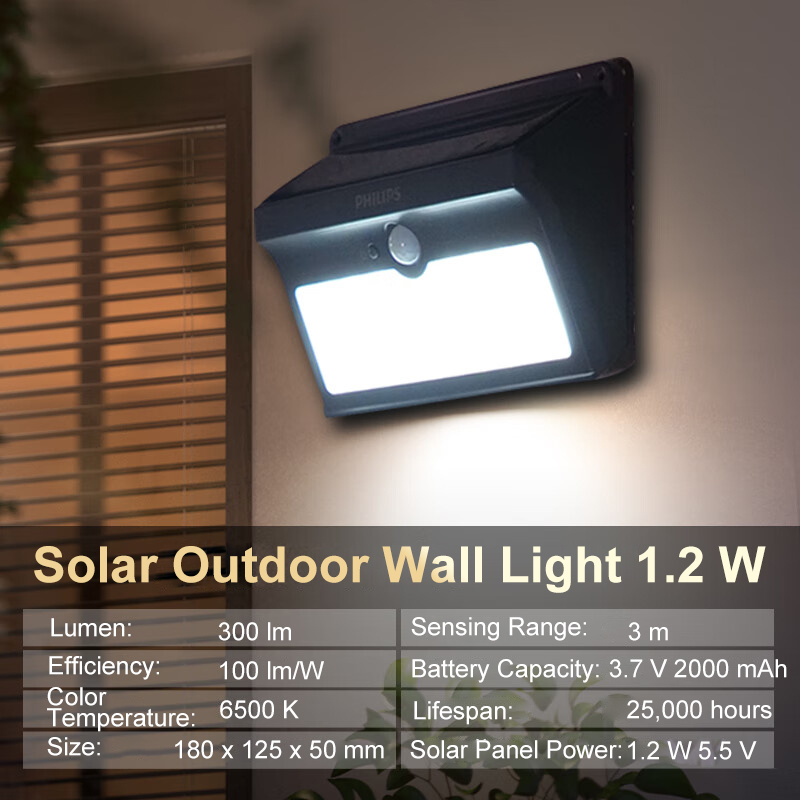 Outdoor Solar Motion Sensor Light IP54 Water and Dust Resistant 25000-Hour Long Life