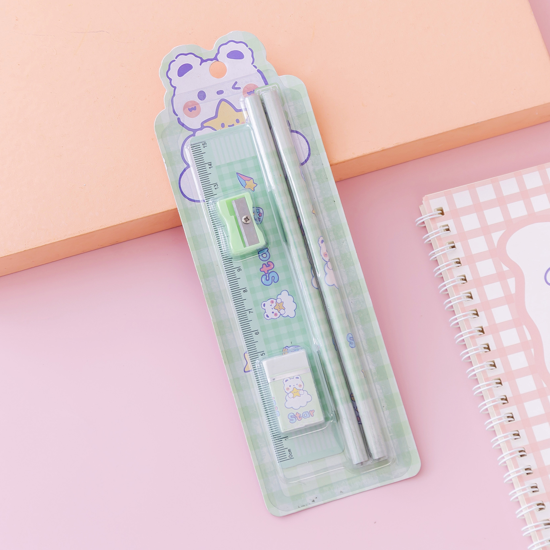 5pcs Stationery set for kids Pencil Sharpener Ruler Eraser School Gift set. Goodie Bag childrens Day Birthday Party gift. . HEYBABE.