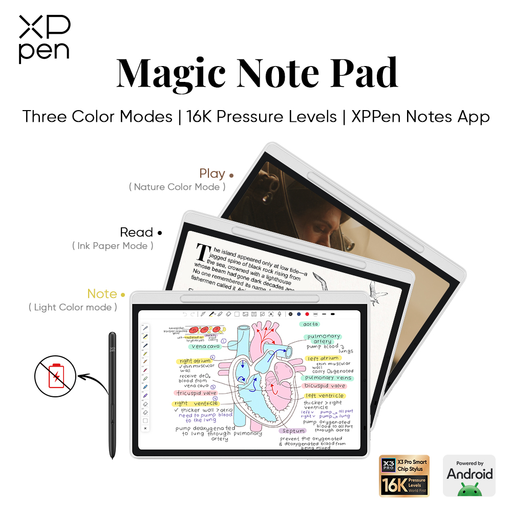 【Local delivery】XPPen Magic Note Pad 11 inch Android 14 90HZ Refresh Rate E-book Reader Note Taking Tablet Nature Color / Ink Paper / Light Color Displaygood for Writing / Reading / Meeting