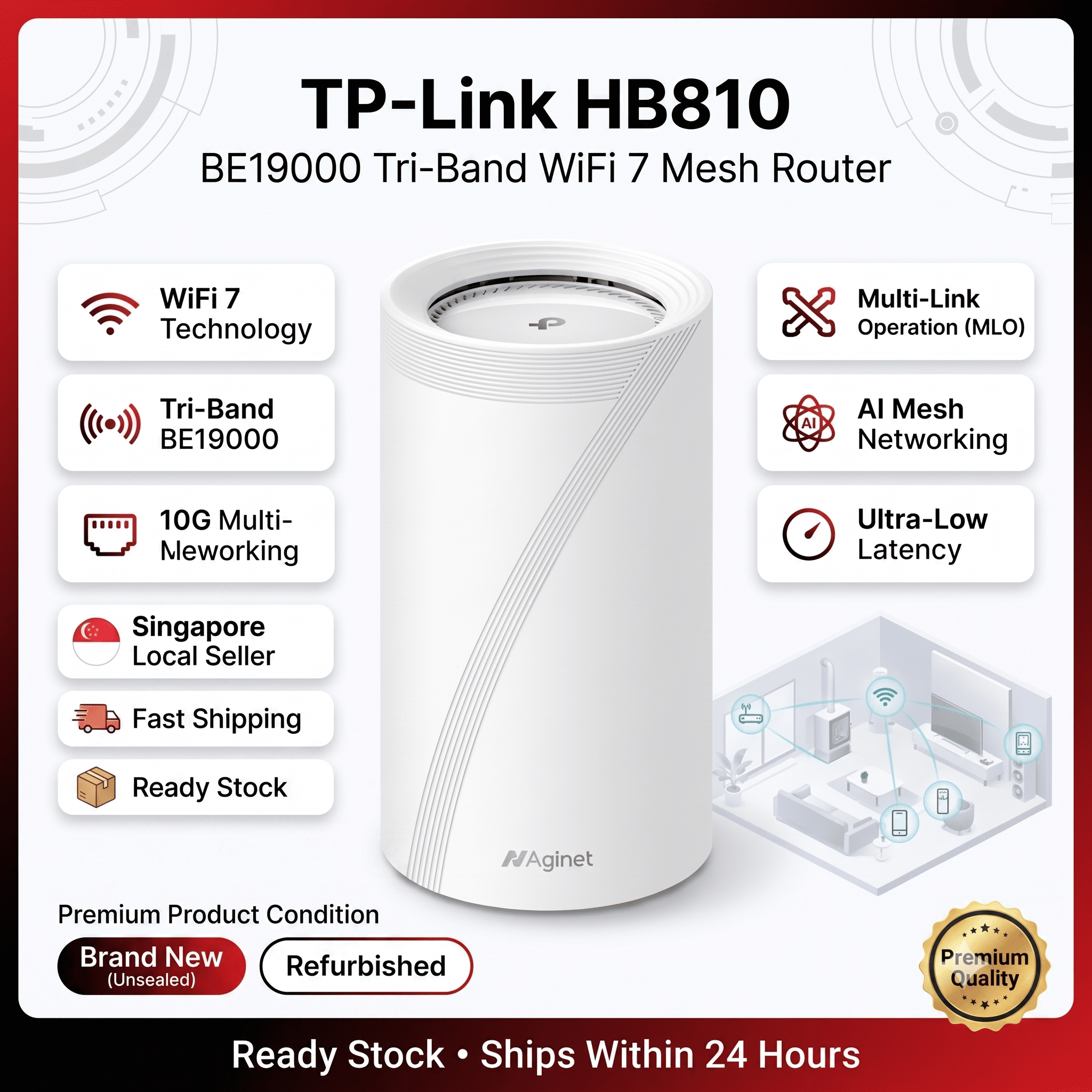 TP-Link HB810(SGST) BE22000 Whole Home Mesh Wi-Fi 7 | Ultra-Fast 22Gbps 10G Ports Whole Home Coverage