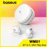 Baseus WM01 Earbuds Wireless Bluetooth 5.3 Headphones TWS Sports Earphones Noise Cancelling Touch Control For Headset Gamer for iPhone 17 16 15 Pro Max (White color)