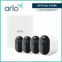 Arlo Ultra 3 VMS5450 4K UHD Spotlight Camera Security System - Wireless 4K Video & HDR Color Night Vision 2 Way Audio Wire-Free 180 degree View White - 4 Camera System