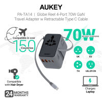 AUKEY PA-TA13 45W / PA-TA14 70W Globe Reel 4-Port GaN Universal Fast Charging Travel Adapter w Retractable Type C Cable
