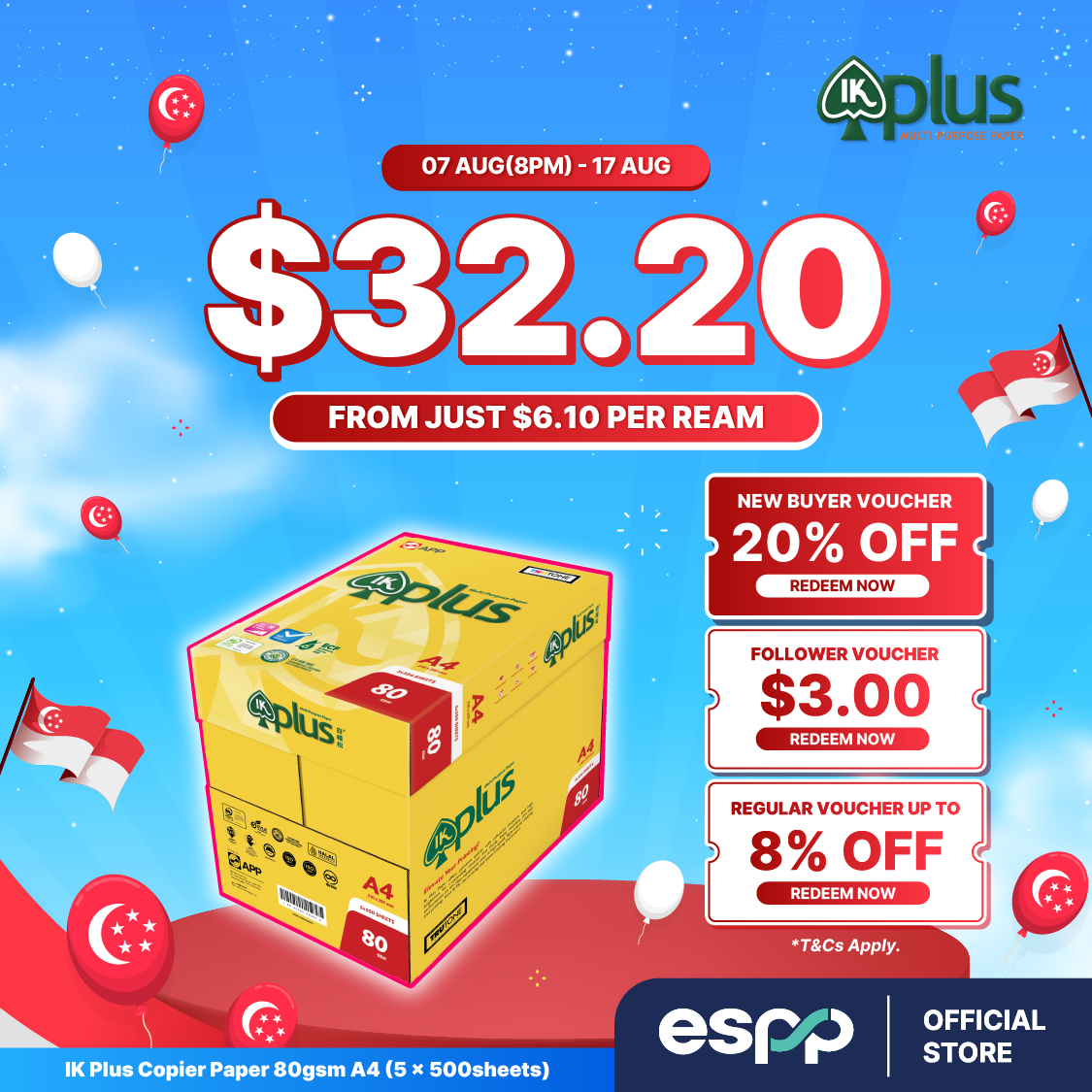 IK Plus Copier Paper 80gsm A4 (2 Reams)