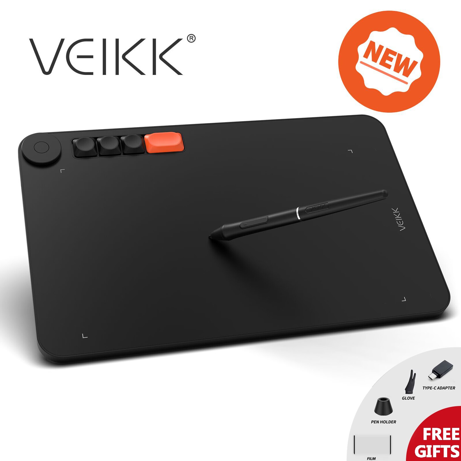 VEIKK Voila L 10 x 6 Inch Graphics Drawing Tablet Drawing Pad for Digital Art With 16384 Levels 290 PPS Passive Pen Writing Pad For Online Teaching Pen Tablet With 1 Quick Dial And 4 Hotkeys VO1060