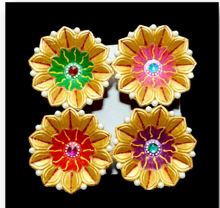 Satvik Colorful Clay Diyas For Diwali Festival Multicolor Diwali Diyas For Decoration Mitti Diya Oil Lamp Clay Diyas(Set of4)
