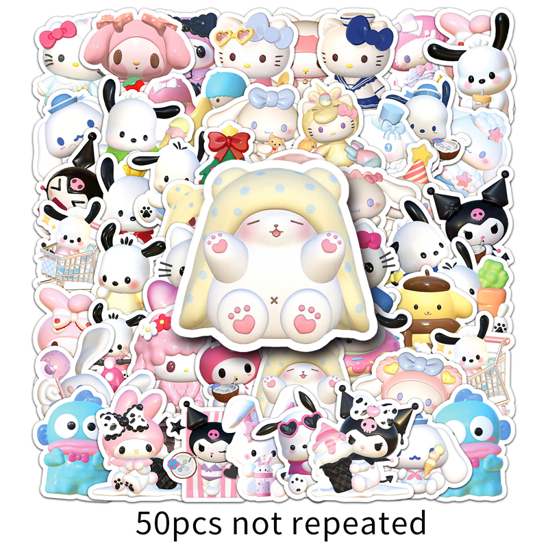 50pcs 3D Stereoscopic Sanrio Stickers Cute DIY Decorative Waterproof Anime Stickers Kuromi My Melody kawai Phone Case