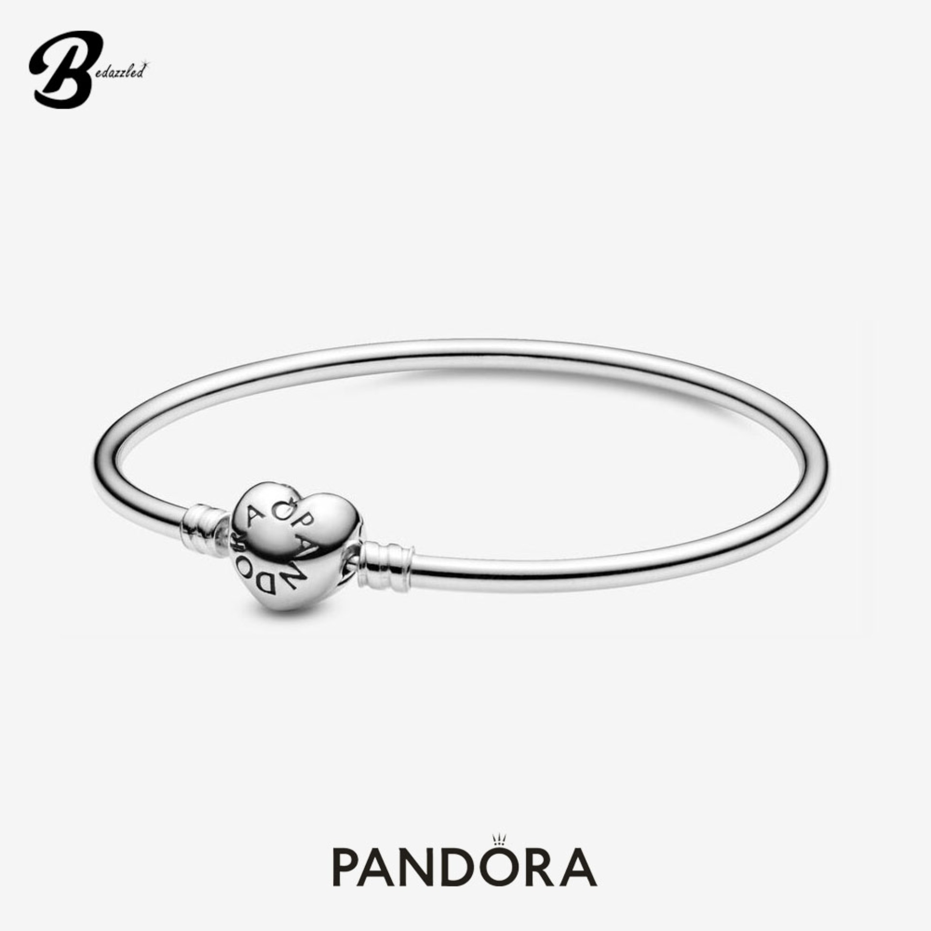 Pandora Moments  Sterling Silver Bangle with Logo Heart Clasp 596268-17