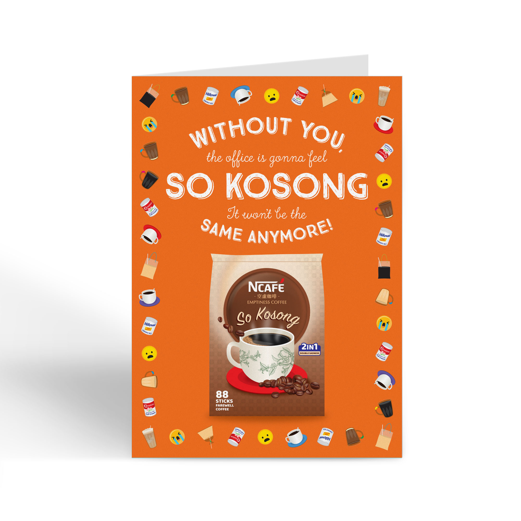 Singapore Gift Souvenir Greeting Card – Kopi Kosong Farewell Goodbye Bye (LARGE A4 SIZE)