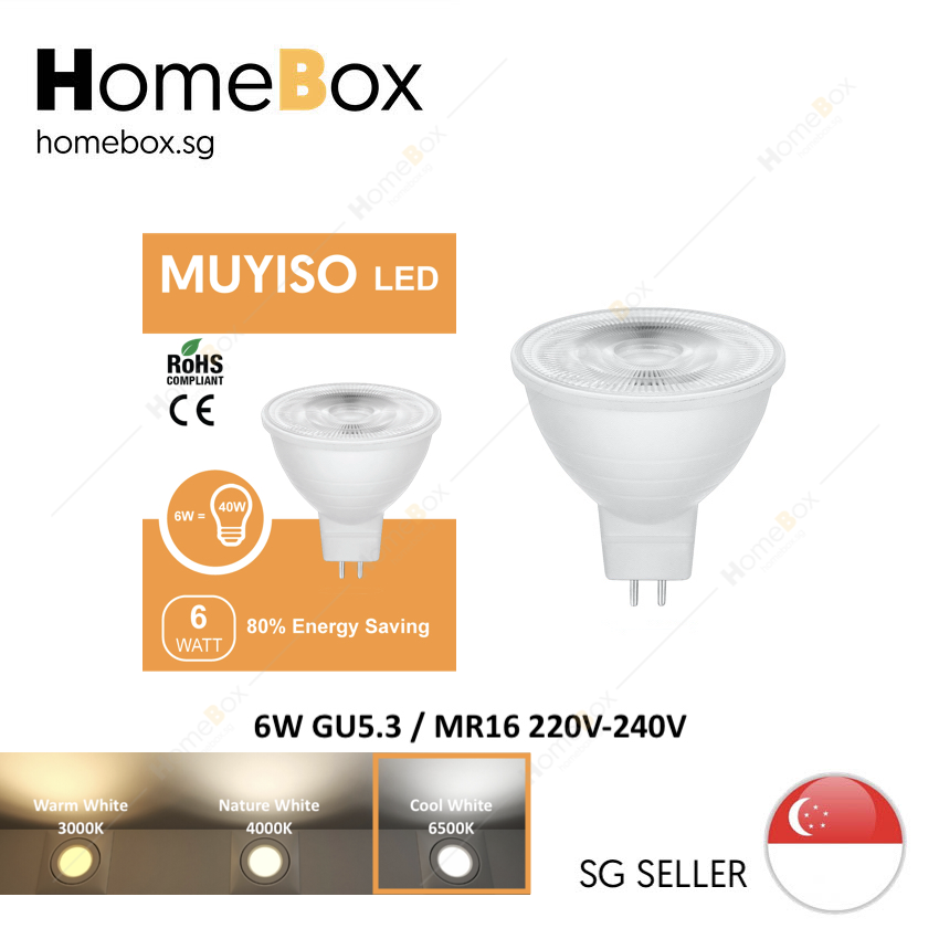 [HomeBox] 🇸🇬 MUYISO 6W | 8W LED bulb GU5.3 / MR16 220V-240V Spot Light / Track Light Bulb Warm White (6500K 4000K 3000K)